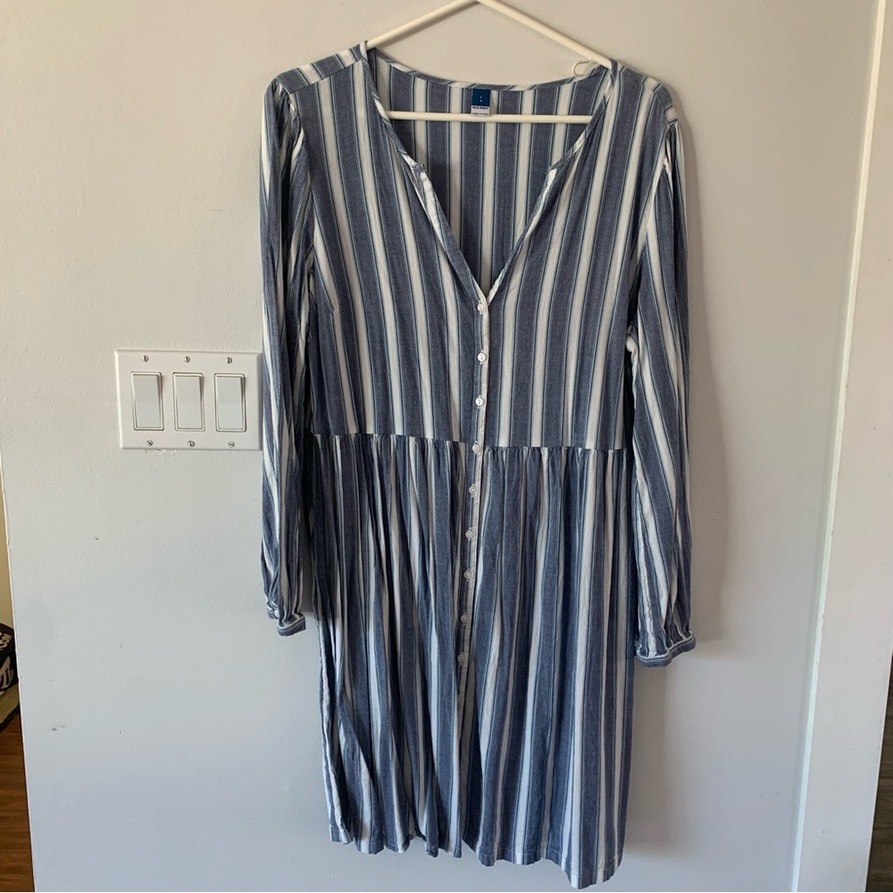 Old Navy Boho Midi Stripe Dress Women’s Large L Long Sleeve Coastal  Nautical